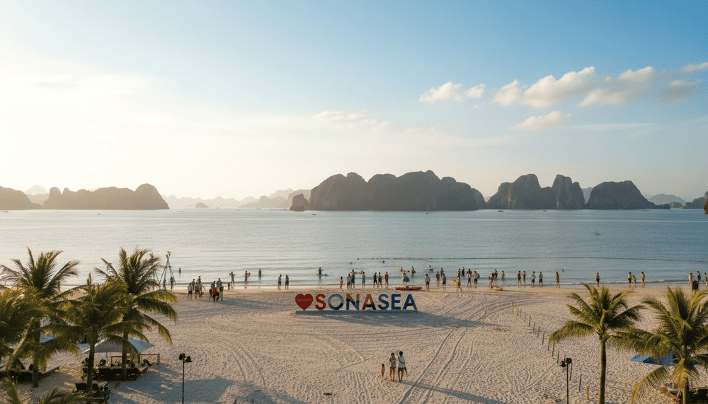 Bãi tắm Việt Mỹ là bãi biển nhân tạo với mặt nước trong xanh, bãi cát trắng trải dài